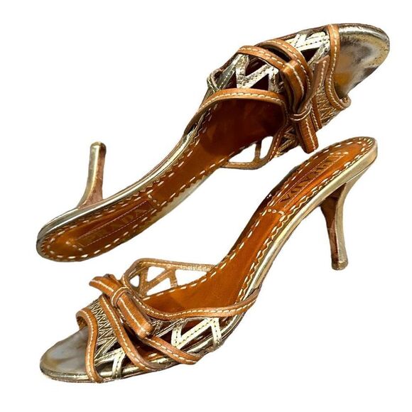 Prada Women's Sandal Pointed High Heel Open Toe Slip On Brown Size 37.5 - Picture 2 of 7